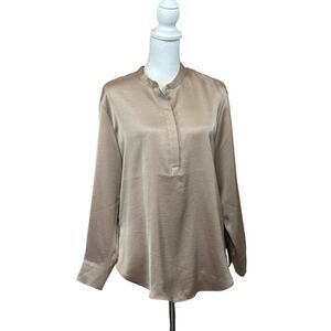 Banana Republic satiny taupe tunic, large petite, shiny, sophisticated,‎ elegant